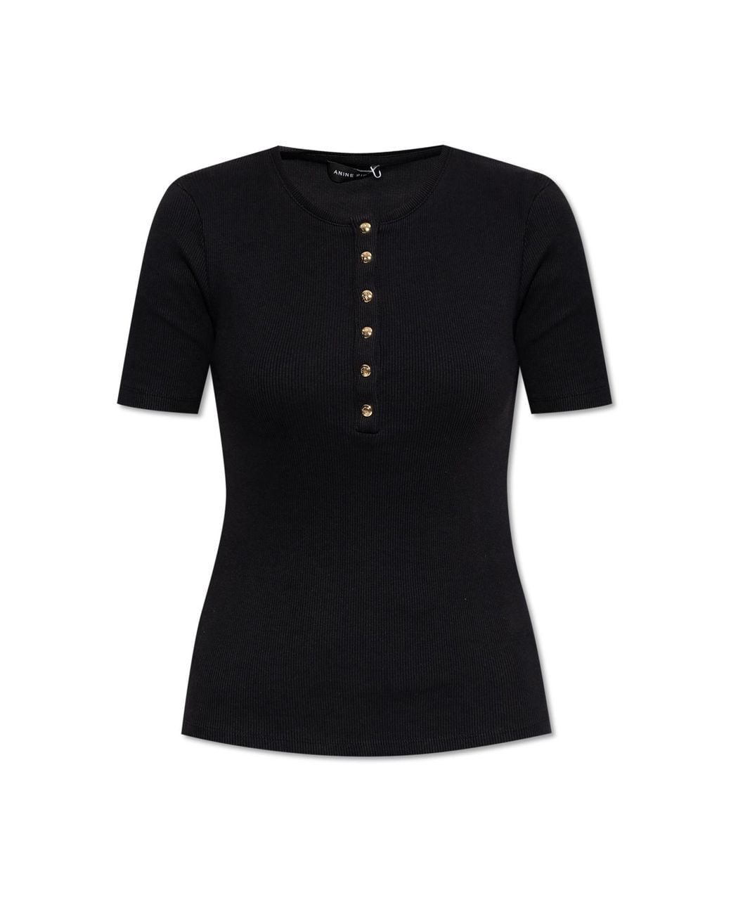 Anine Bing Black Ribbed Top 'Alessia'