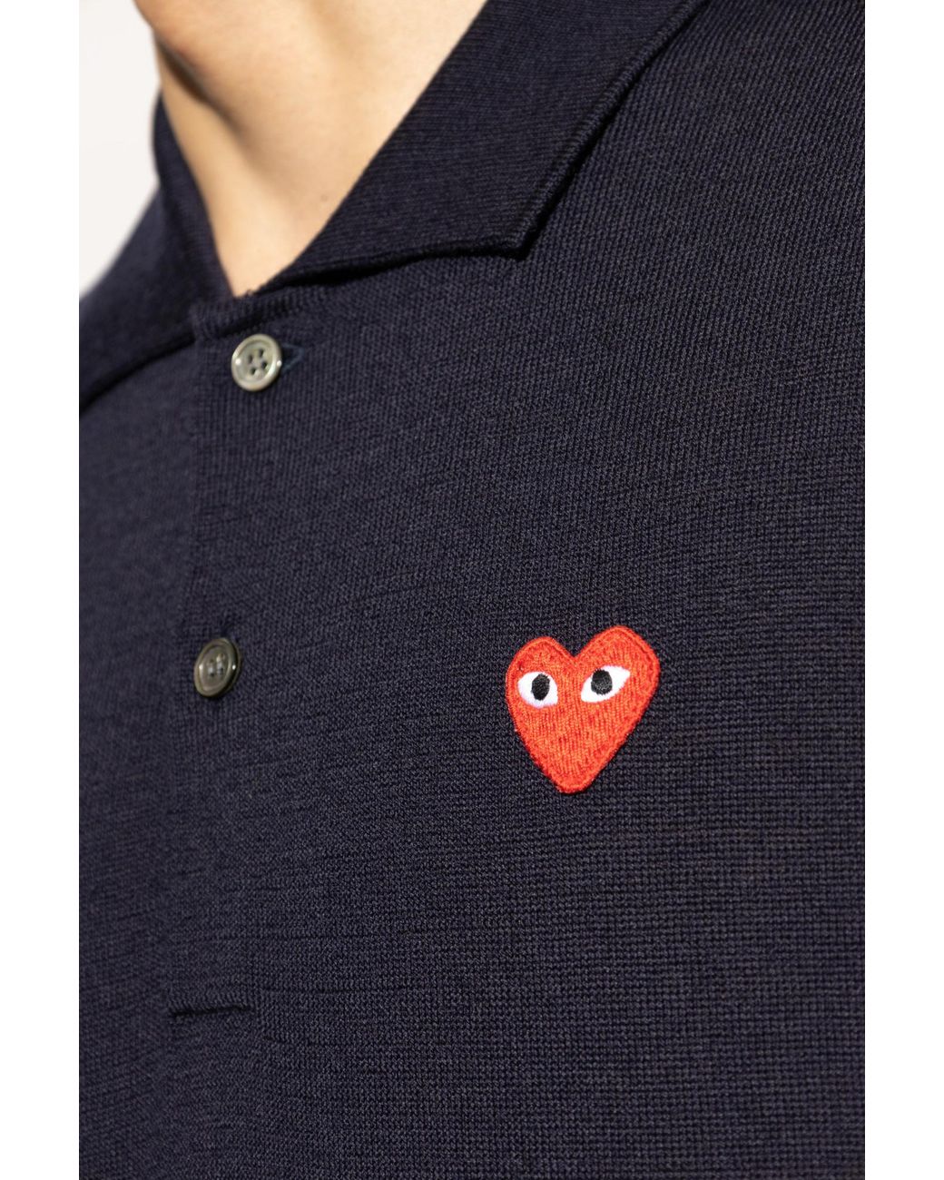 COMME DES GARÇONS PLAY Blue Wool Navy Polo With Heart Patch