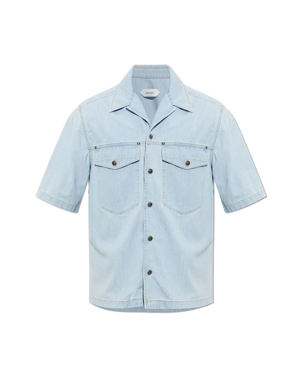 Versace Blue Denim Short-Sleeved Shirt for men