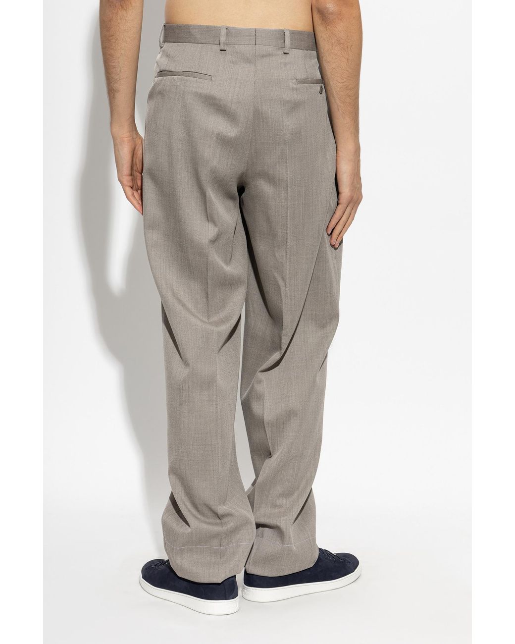Brioni Gray Wool Pleated Trousers for men