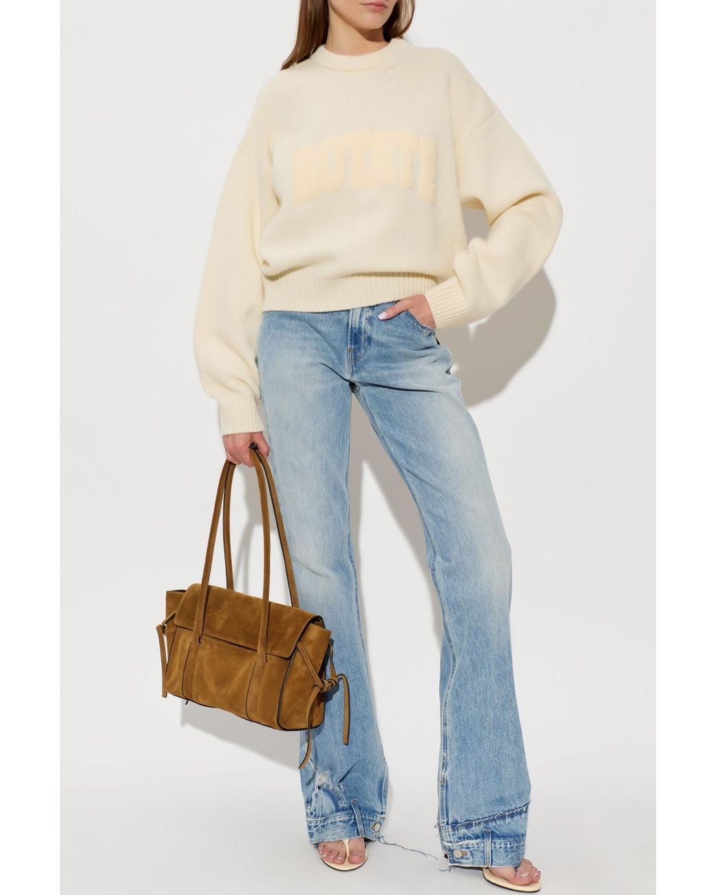 ROTATE BIRGER CHRISTENSEN Natural Wool Sweater With Logo