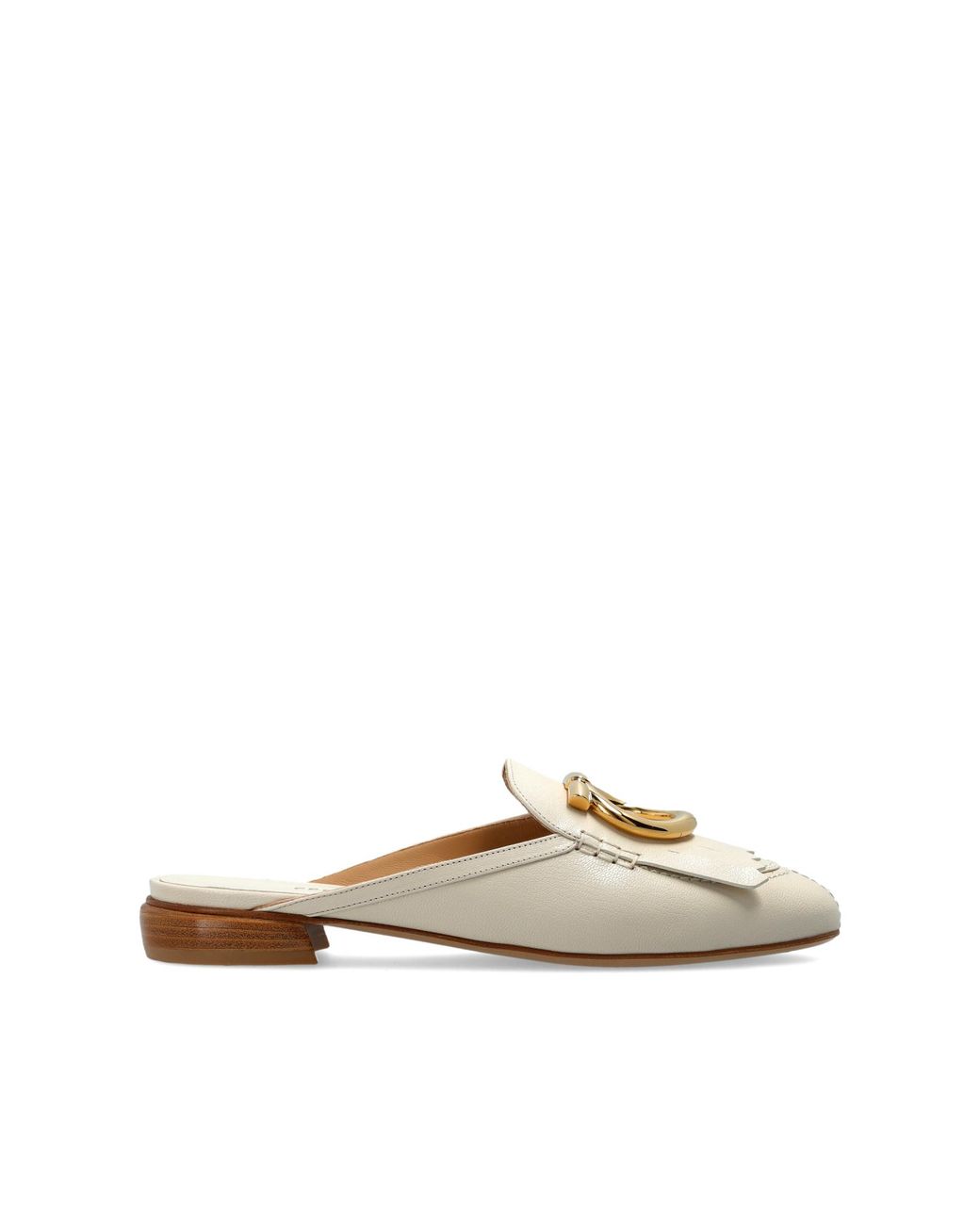 Ferragamo White Leather Slides "Sibilly"