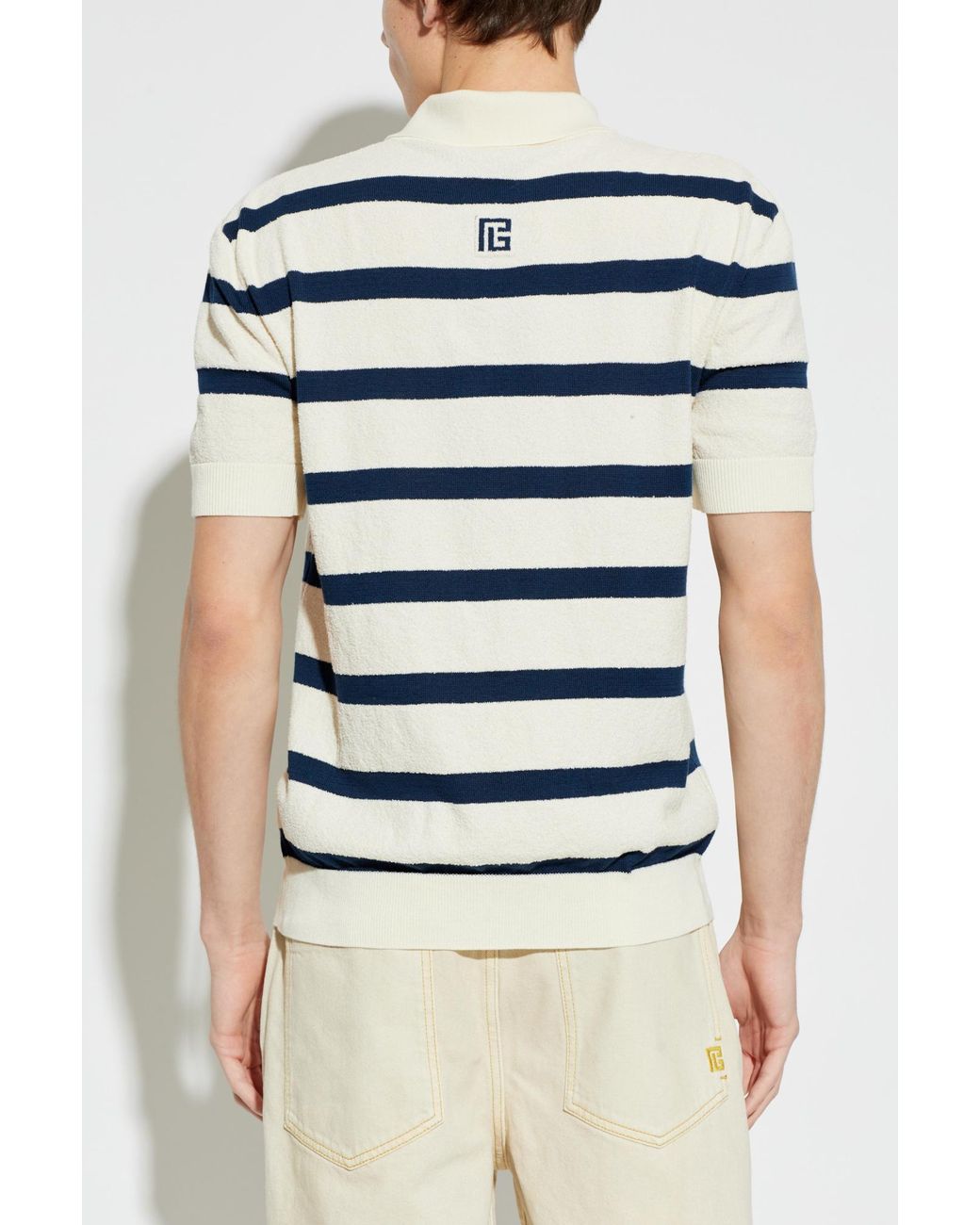 Balmain Natural Striped Pattern Polo for men