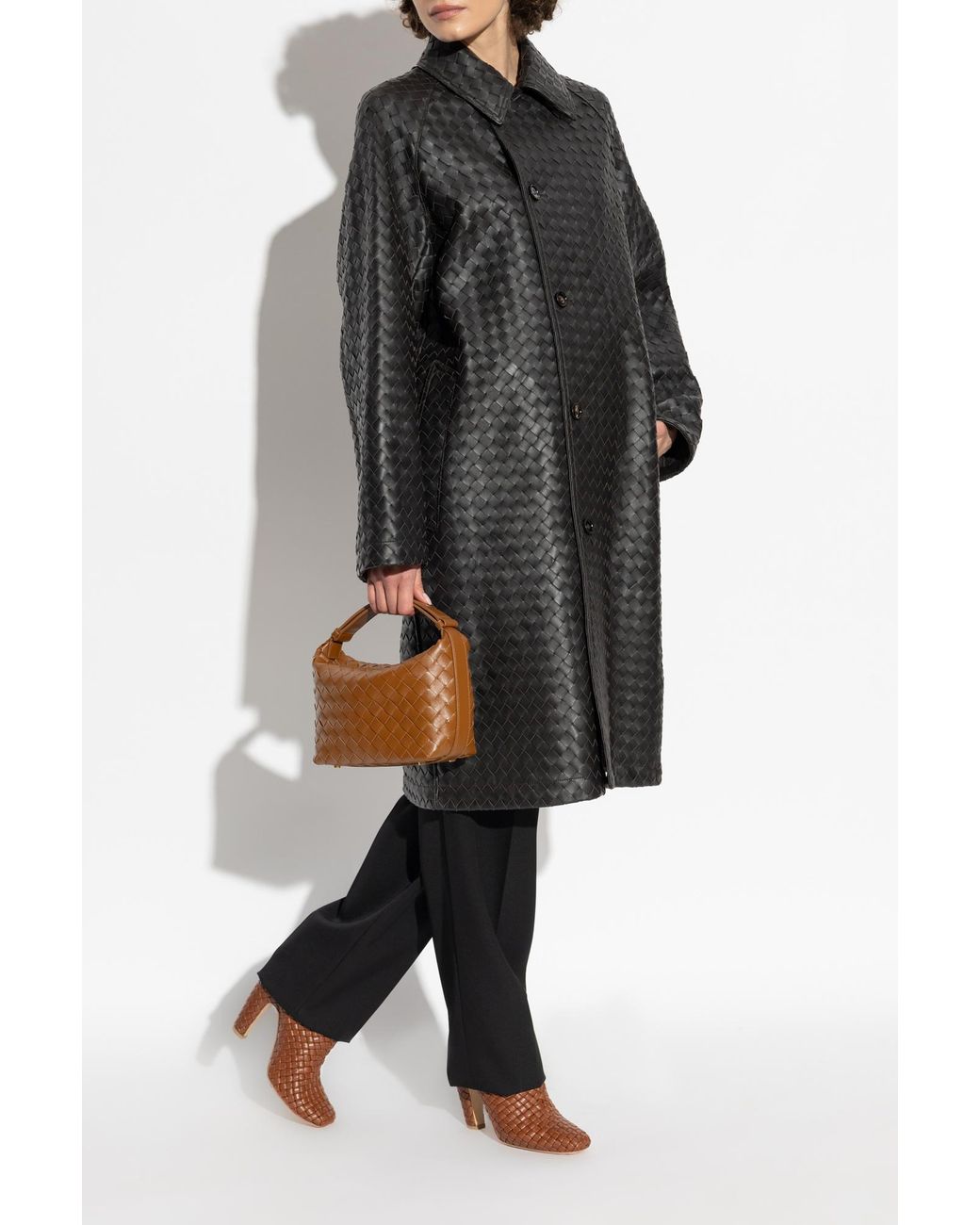 Bottega Veneta Leather Coat in Black Lyst