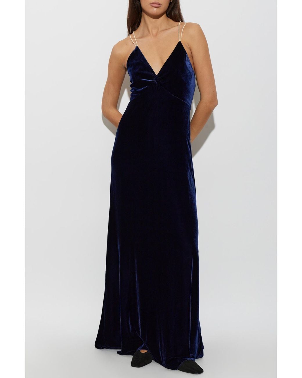 Forte_forte Blue Velvet Strap Dress