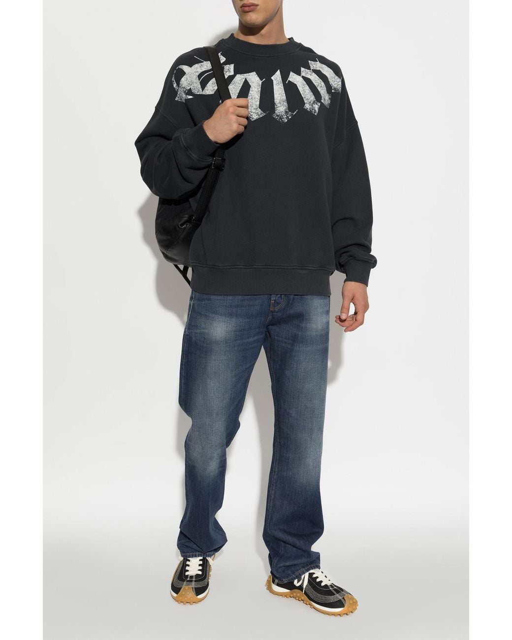 Palm Angels Black Cotton Sweatshirt With Print for men
