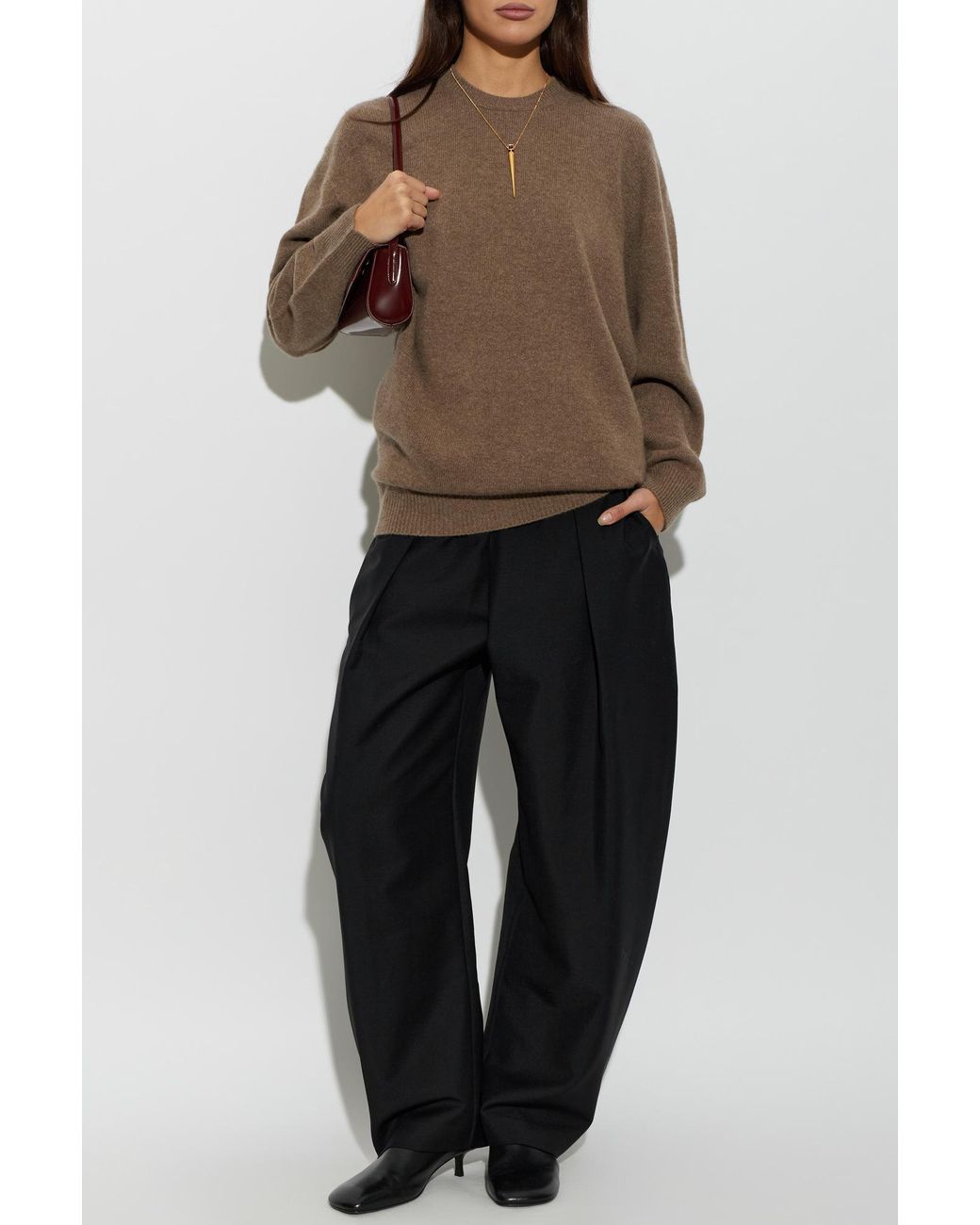 Jil Sander Brown Wool Sweater With A Round Neckline