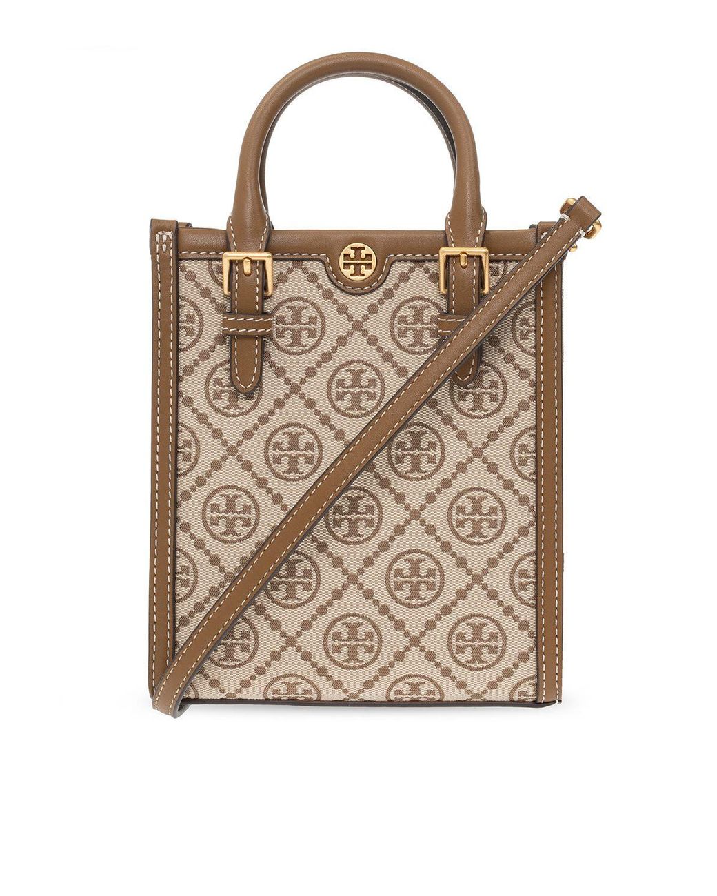 TORY BURCH 'BLOCK-T MINI' BEIGE YONDER LEATHER TOTE/CROSSBODY BAG