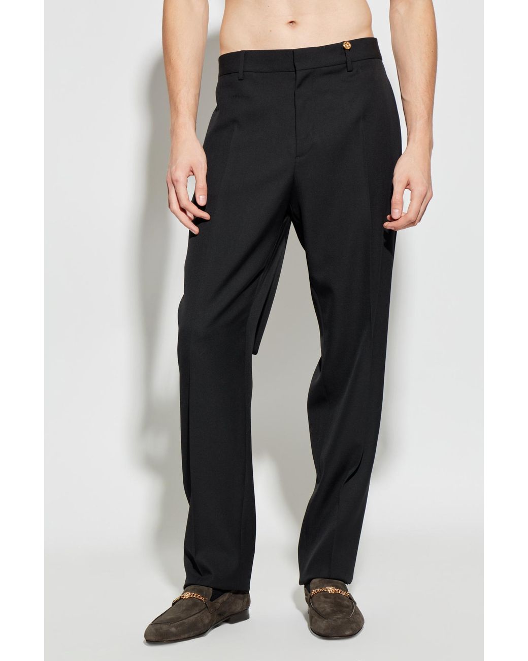 Versace Black Wool Pleated Trousers for men