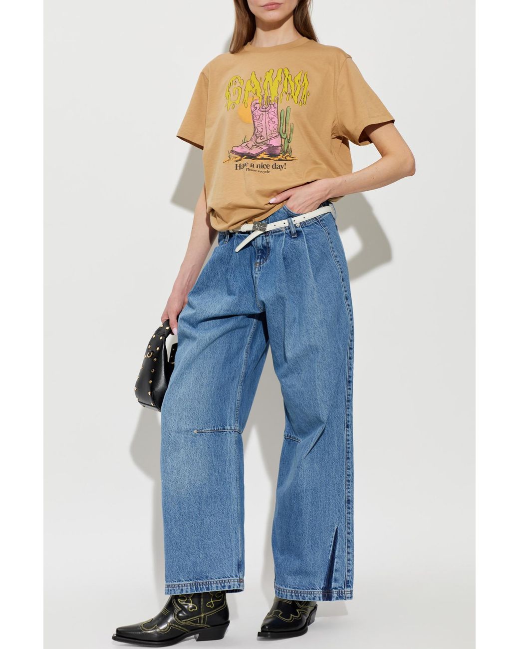 Ganni Natural T-Shirt With Print