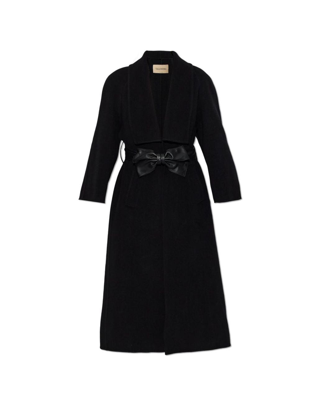 Valentino Garavani Black Wool Coat With Leather Belt