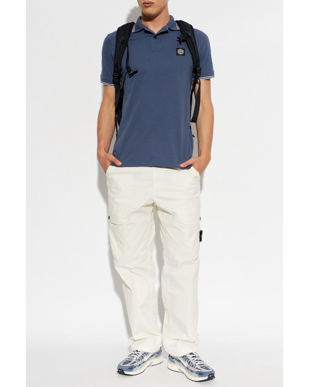 Stone Island Blue Polo With Logo Patch for men