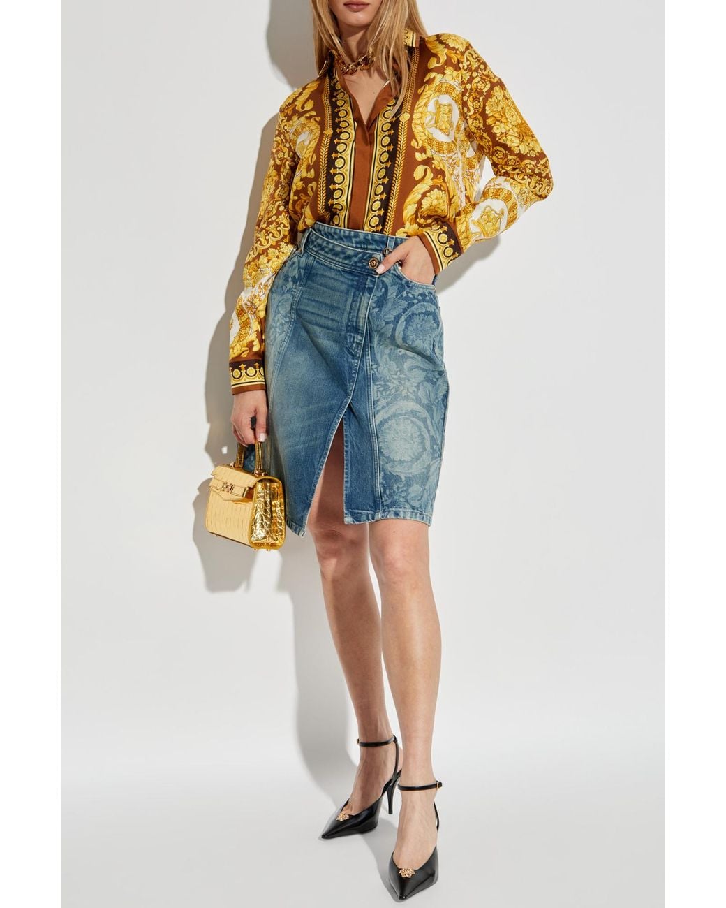 Versace Blue Denim Skirt With Front Slit