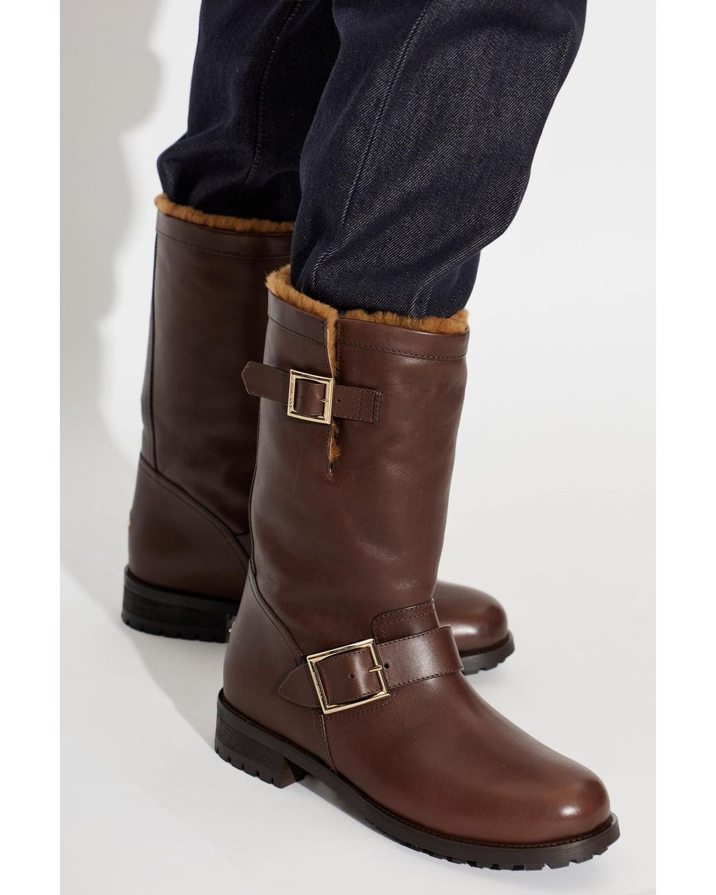 Jimmy Choo Brown 'Biker Mid' Leather Boots