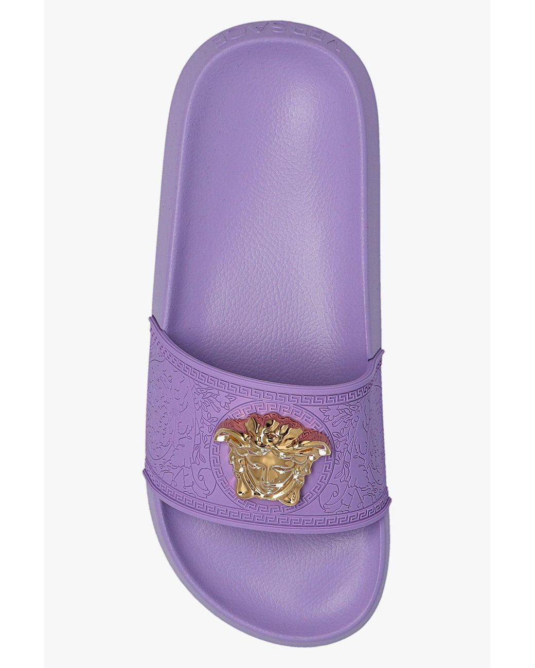 Versace Medusa Slide Sandals in Purple | Lyst