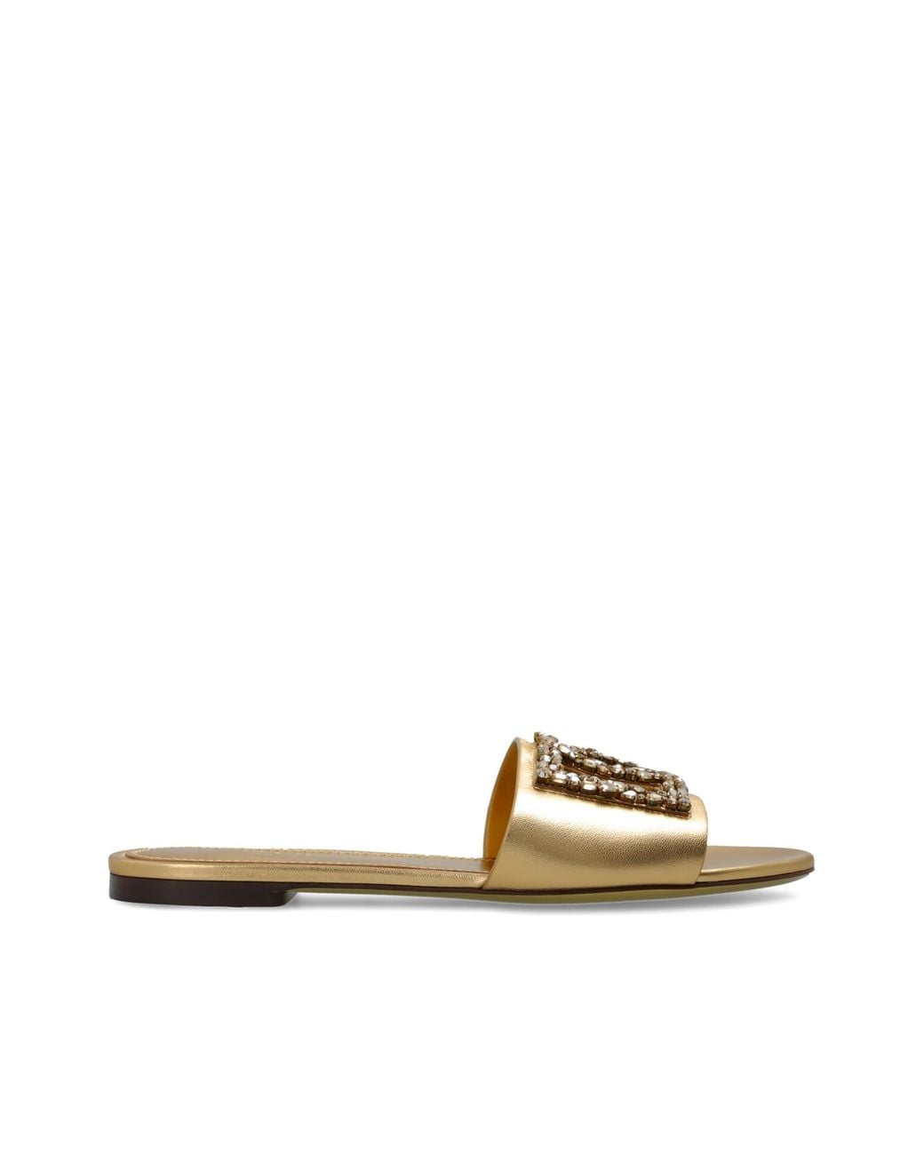 Dolce & Gabbana Metallic Leather Slides With Shimmering Embellishments