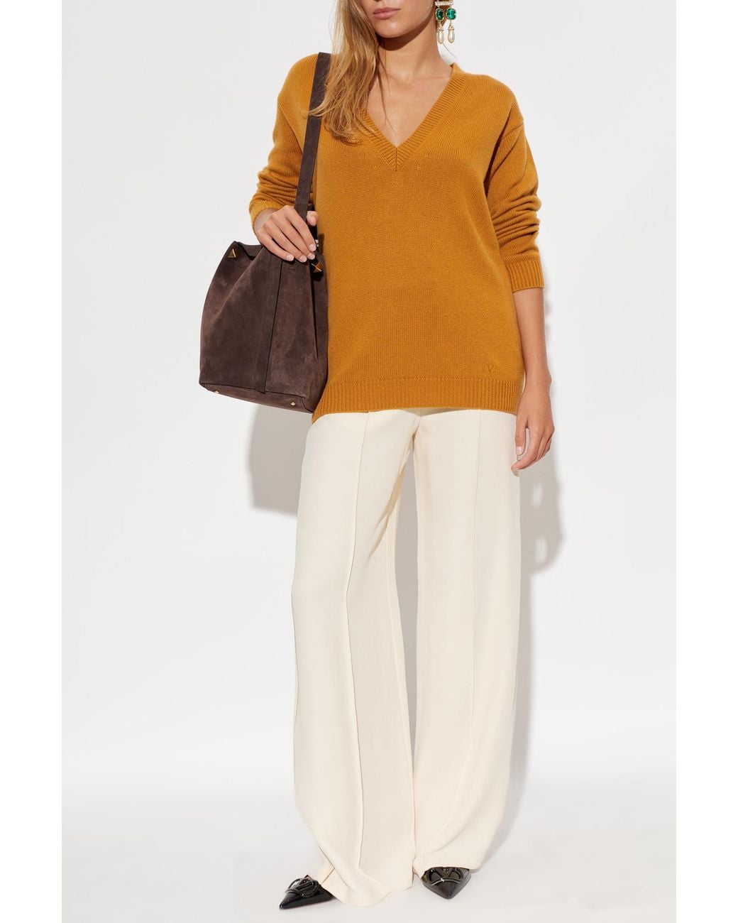 Valentino Garavani Orange Cashmere V-Neck Sweater