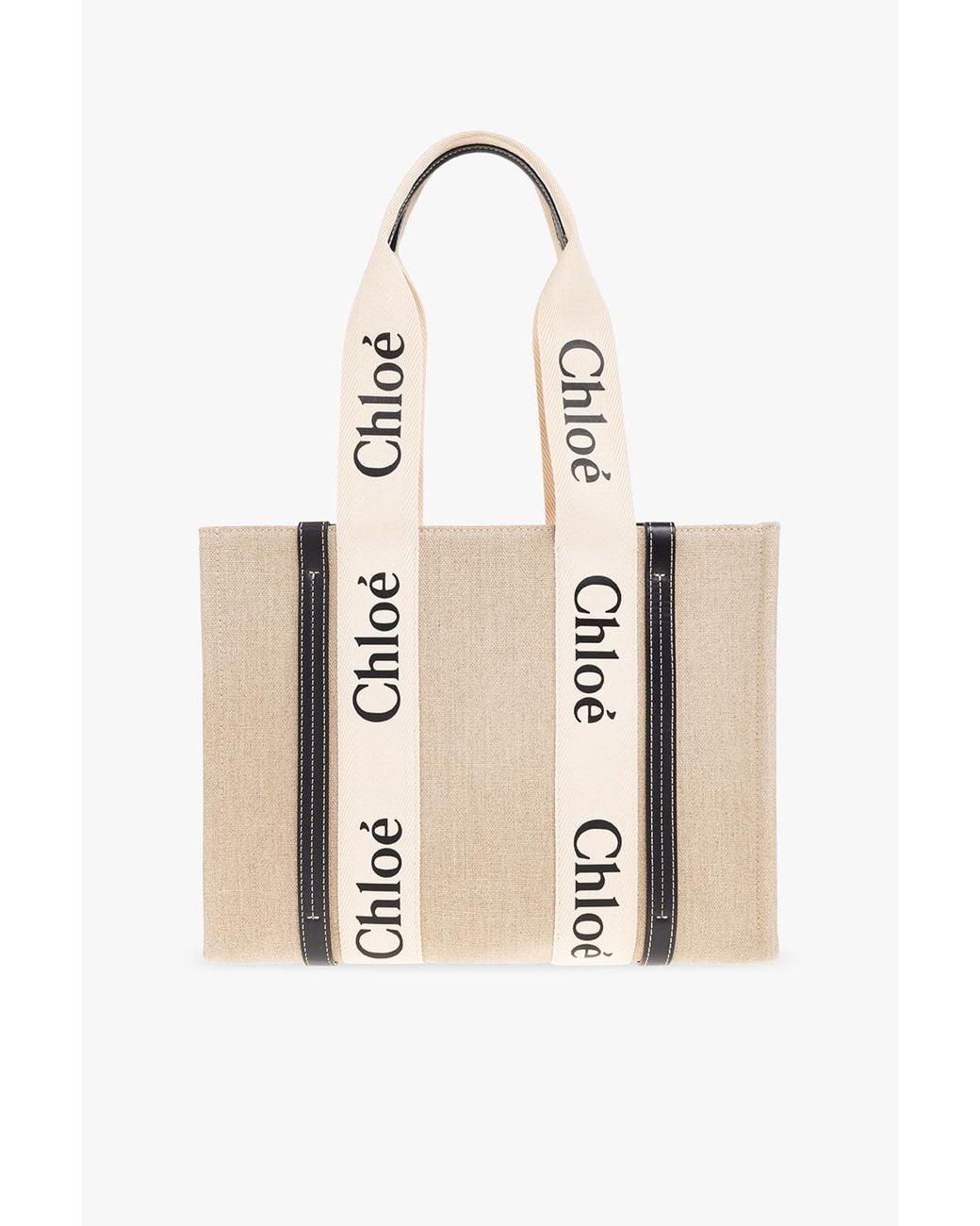 Chloé Natural Large Woody Tote Bag In Linen