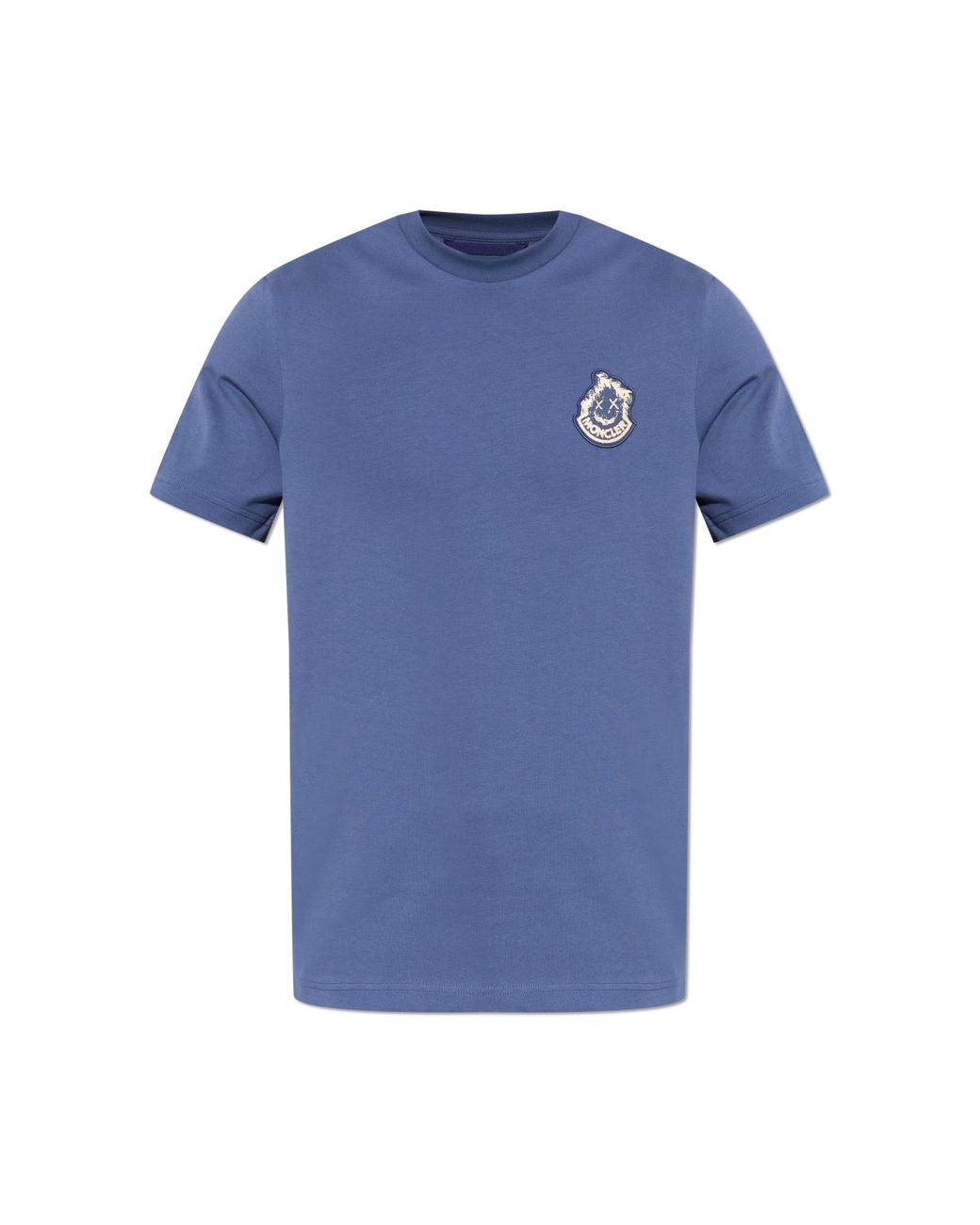 Moncler Blue T-Shirt With Logo Patch for men