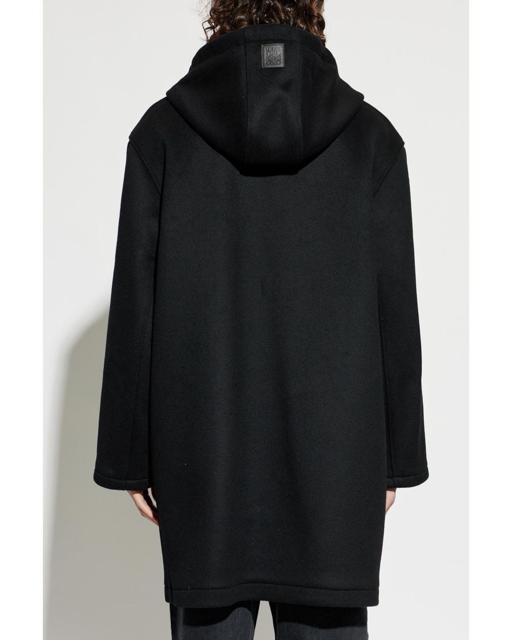 Loewe Black Wool Coat With Hood for men