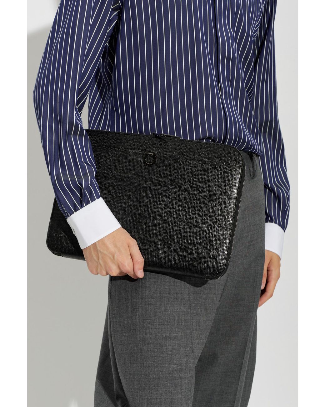 Ferragamo Black Leather Document Pouch for men