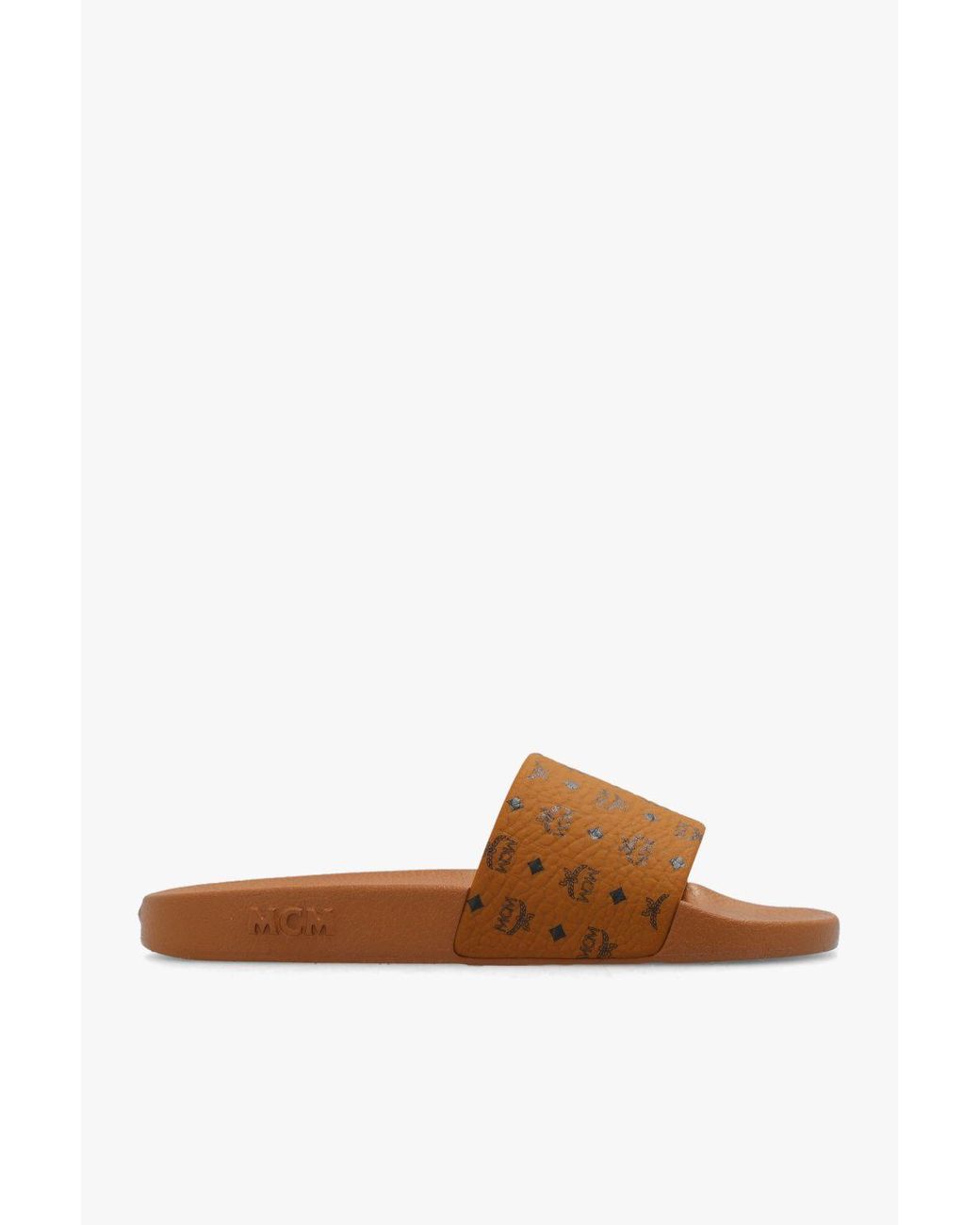 MCM Slides With Monogram in Brown Lyst