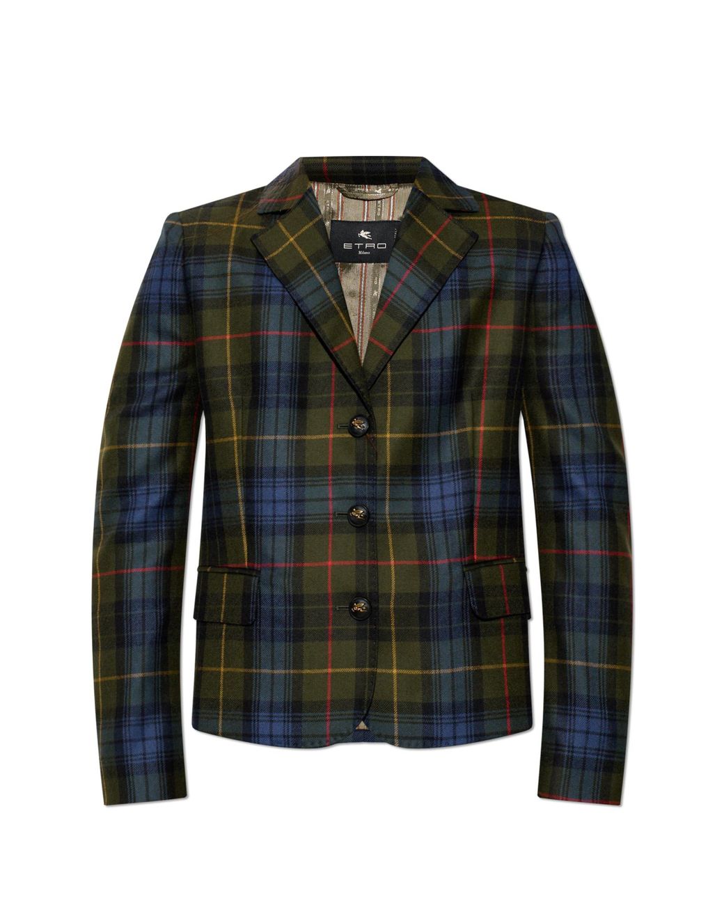Etro Black Wool Blazer With Check Pattern
