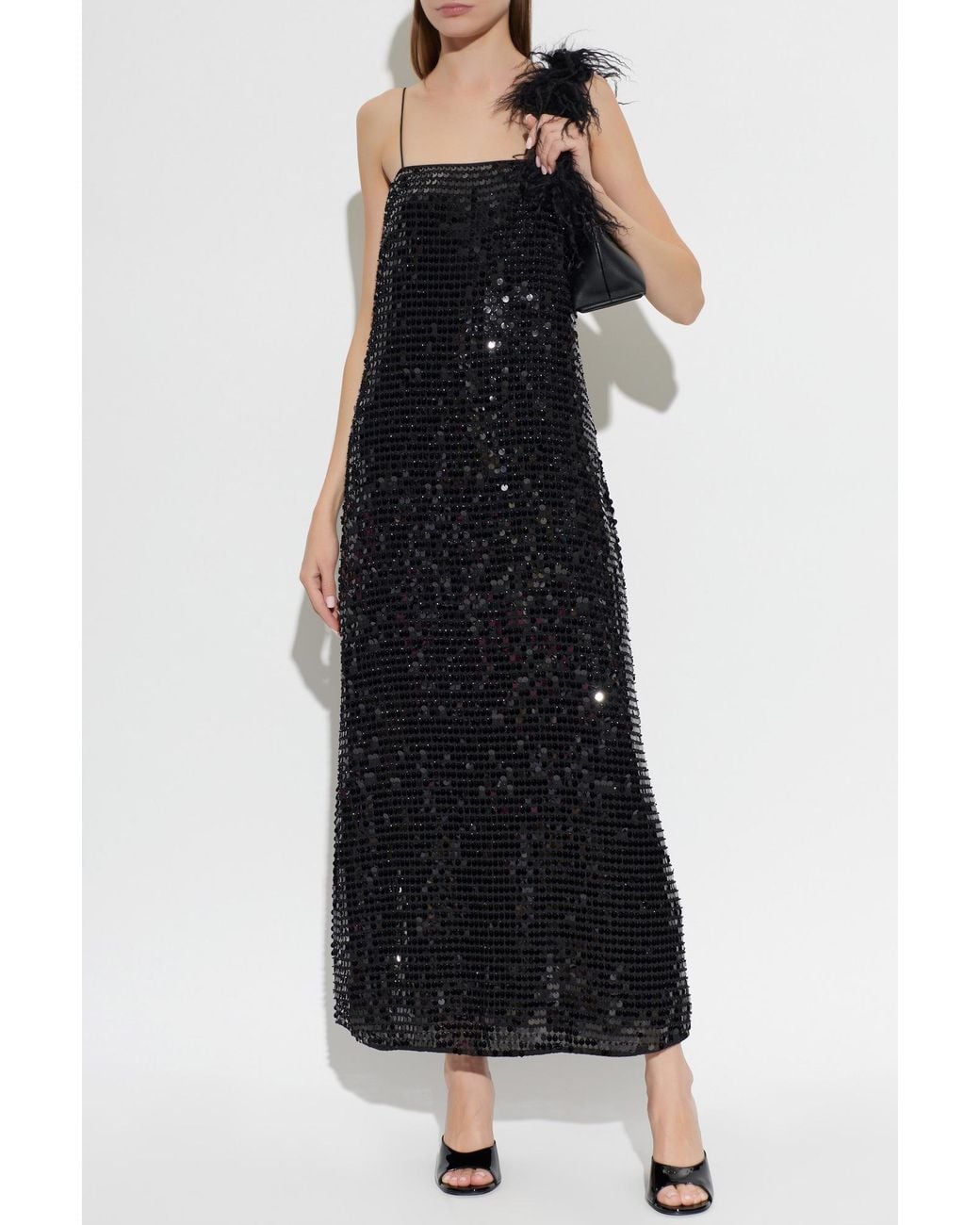 ROTATE BIRGER CHRISTENSEN Black Spaghetti-Strap Sequin Dress