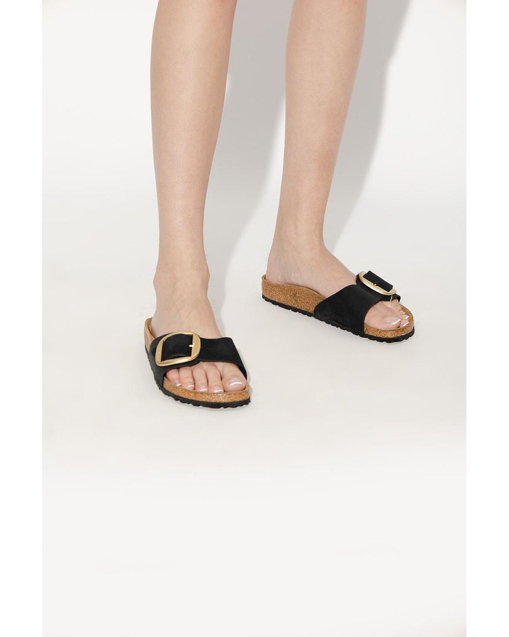 Birkenstock White Madrid Big Buckle Slides