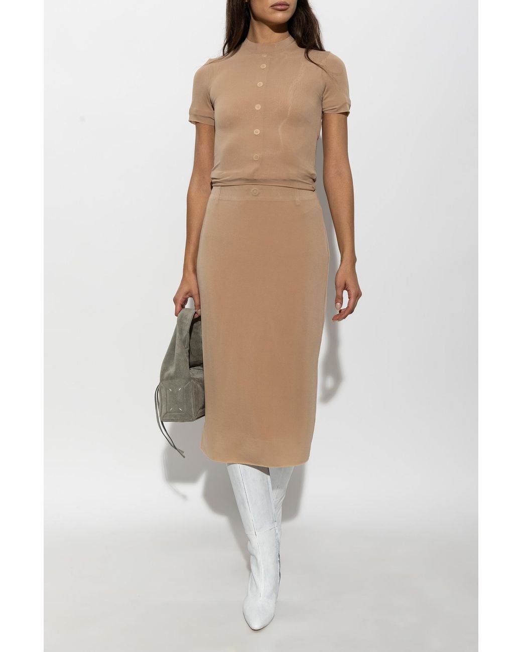 Maison Margiela Natural Double-Layered Logo Midi Skirt