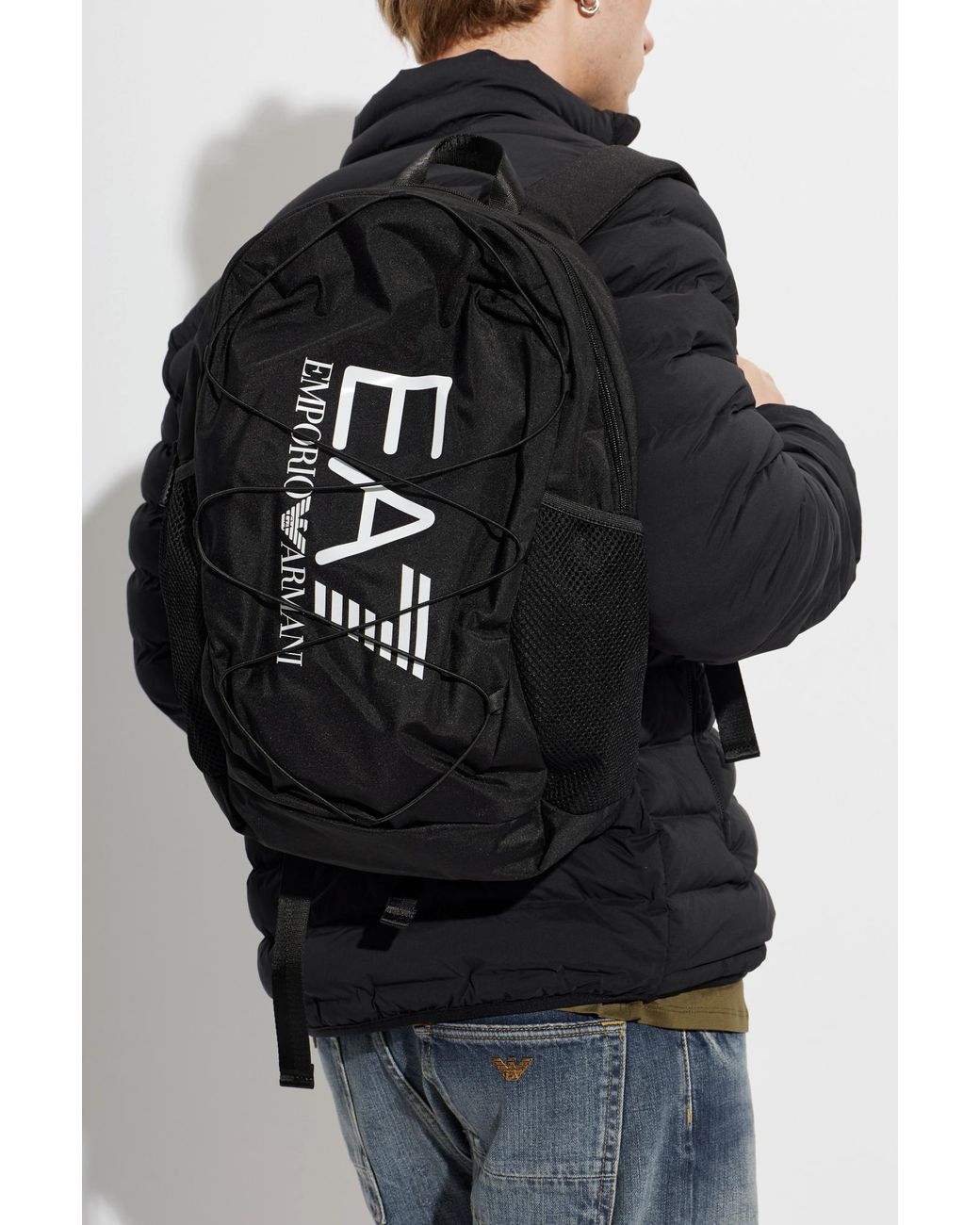 EA7 Black Backpack With Printed Logo