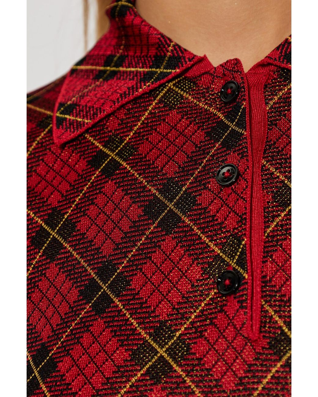 Alexander McQueen Red Checked Pattern Polo