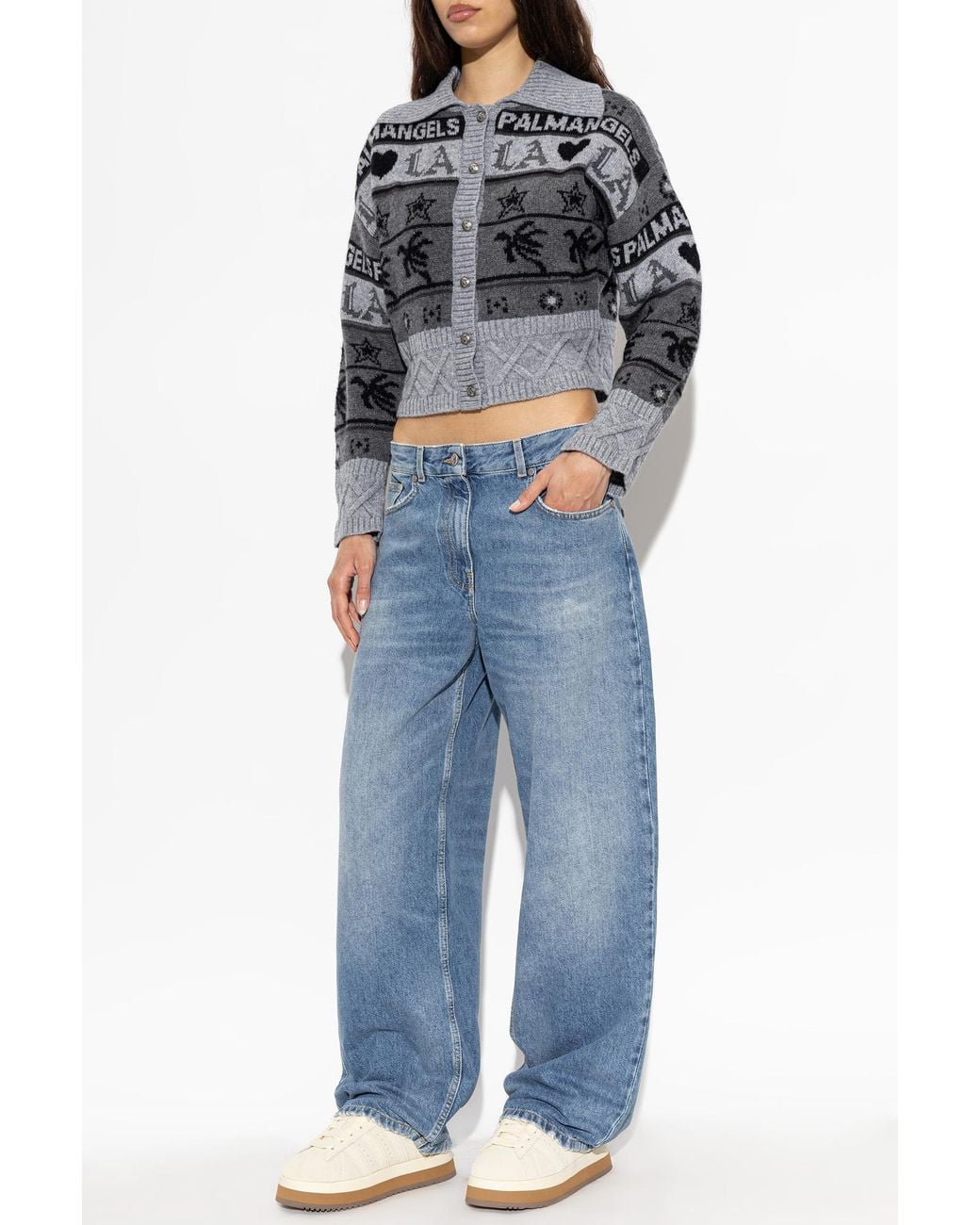 Palm Angels Black Patterned Cardigan With Logo