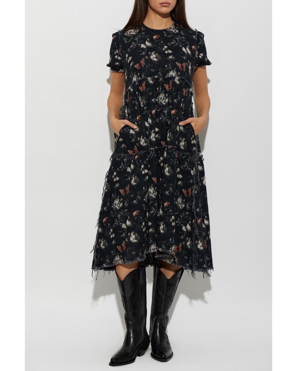 R13 Black Raw-Edged Midi Dress