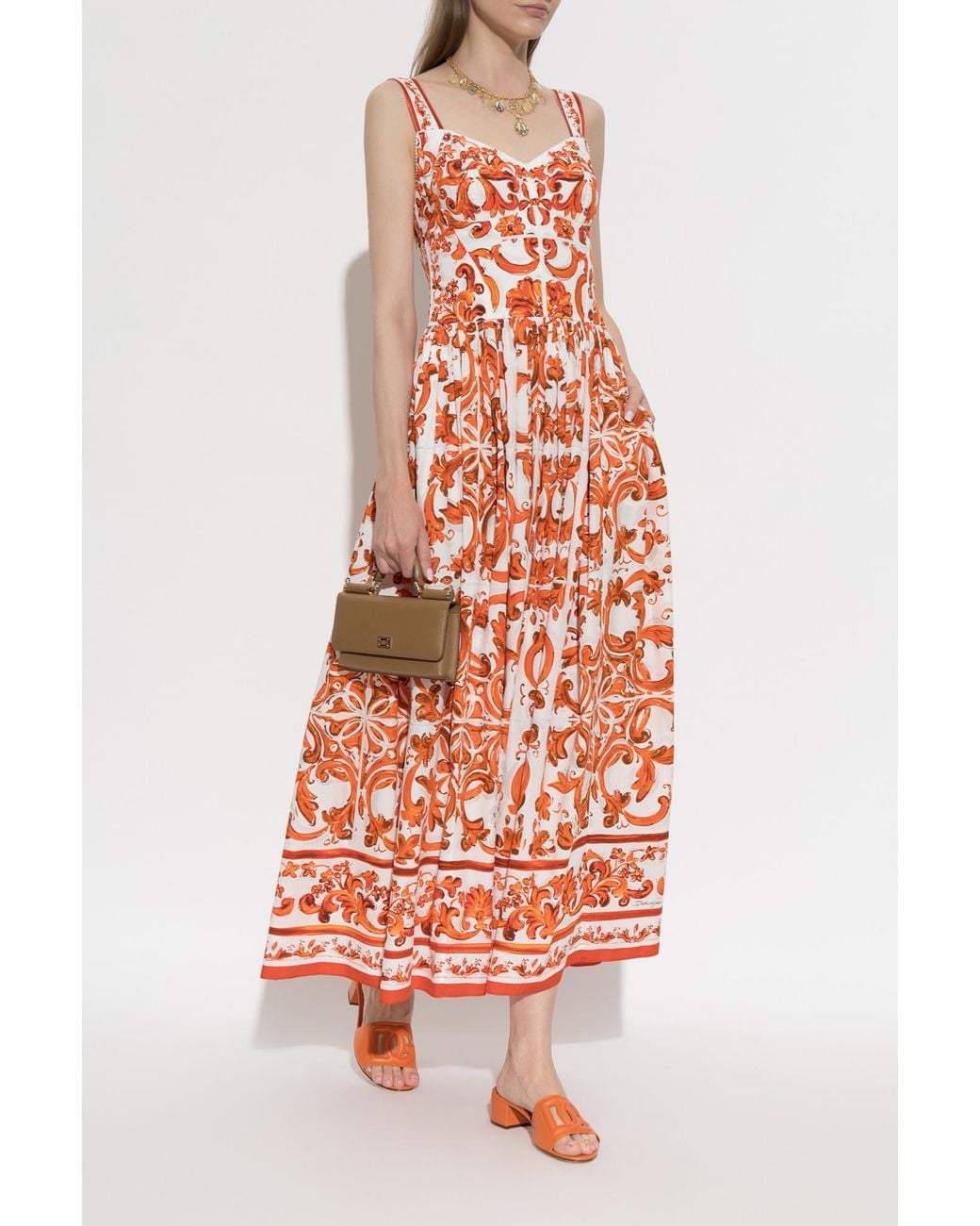 Dolce & Gabbana White Dress With "Maiolica" Print