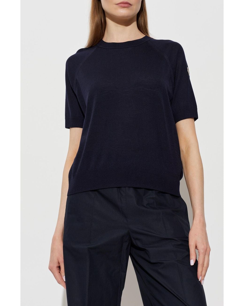 Moncler Blue Wool Top With A Crew Neck