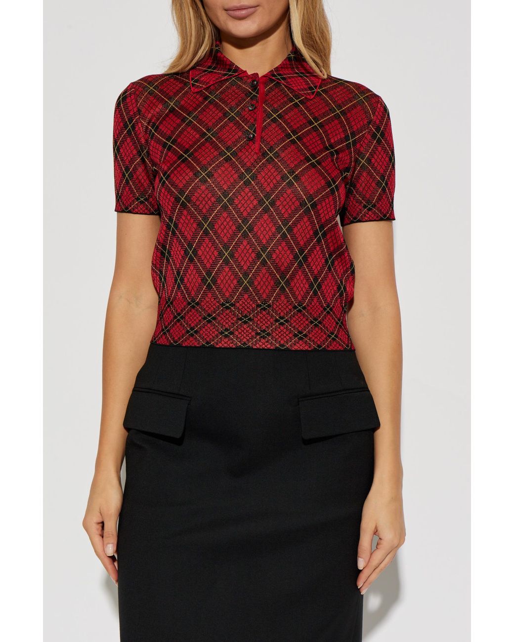 Alexander McQueen Red Checked Pattern Polo