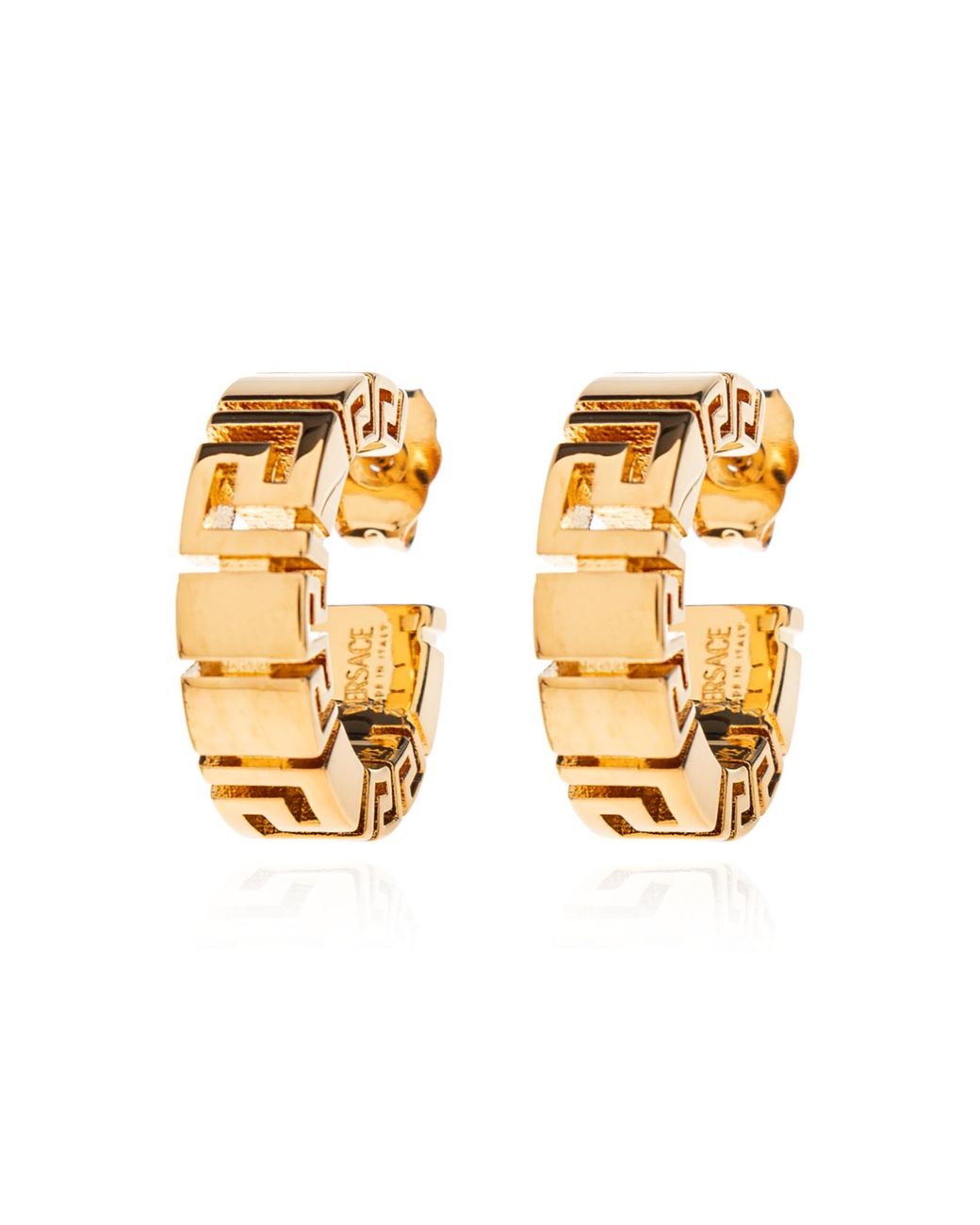 Versace Metallic Round Earrings With Greek Pattern