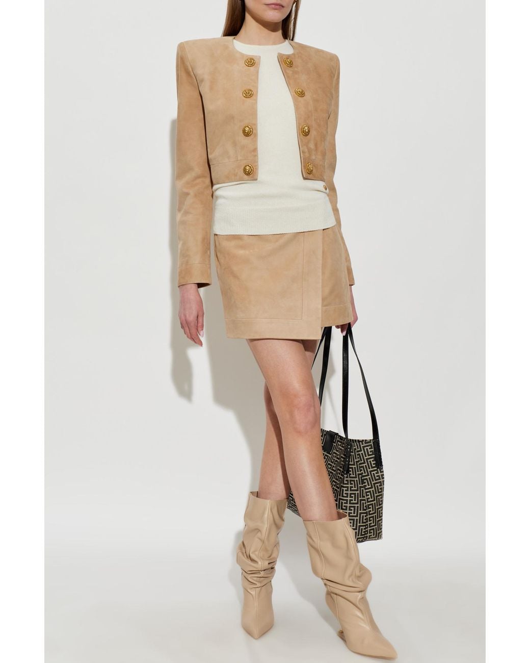 Balmain Natural Short Suede Jacket