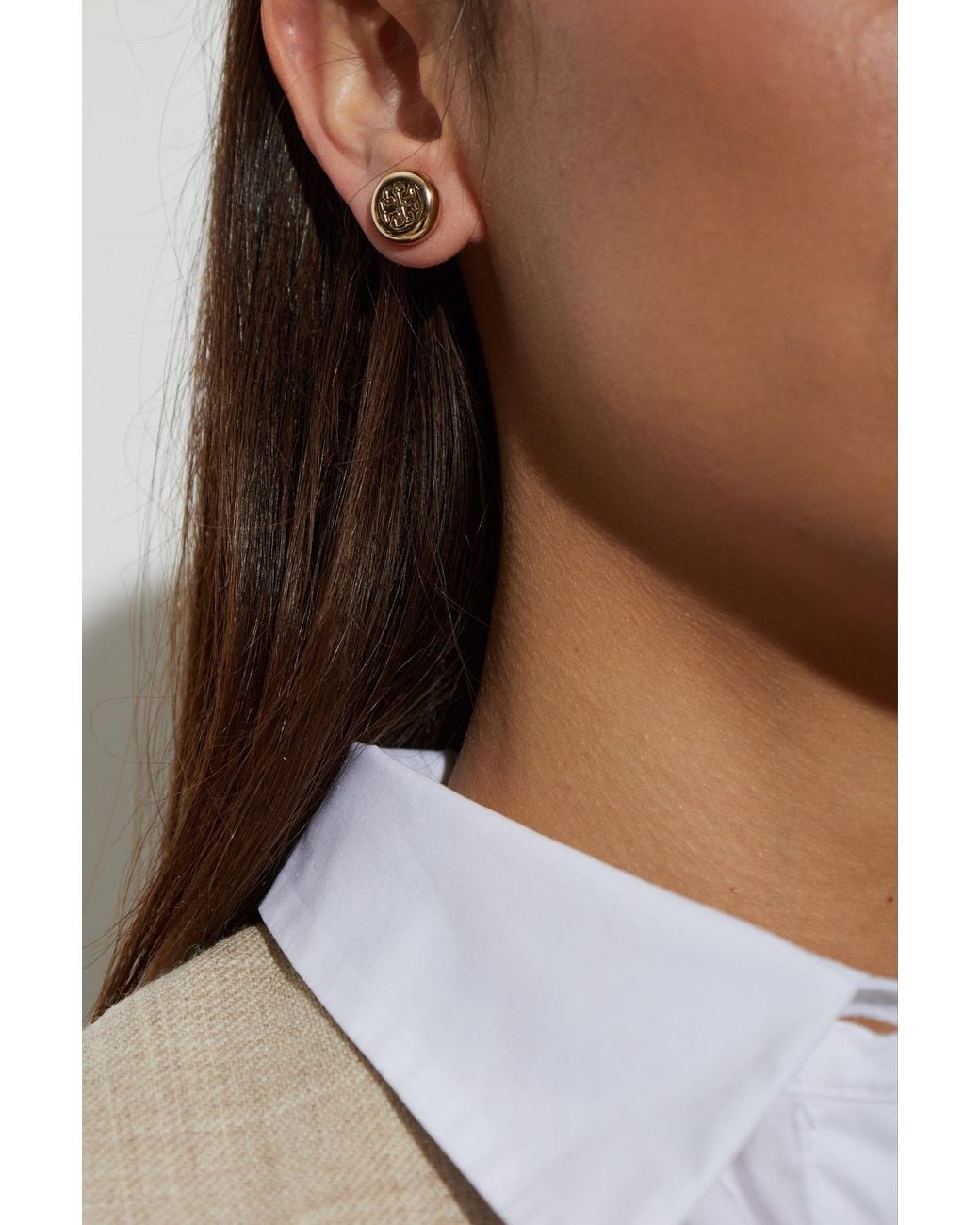 Tory Burch Metallic Logo Stud Earrings
