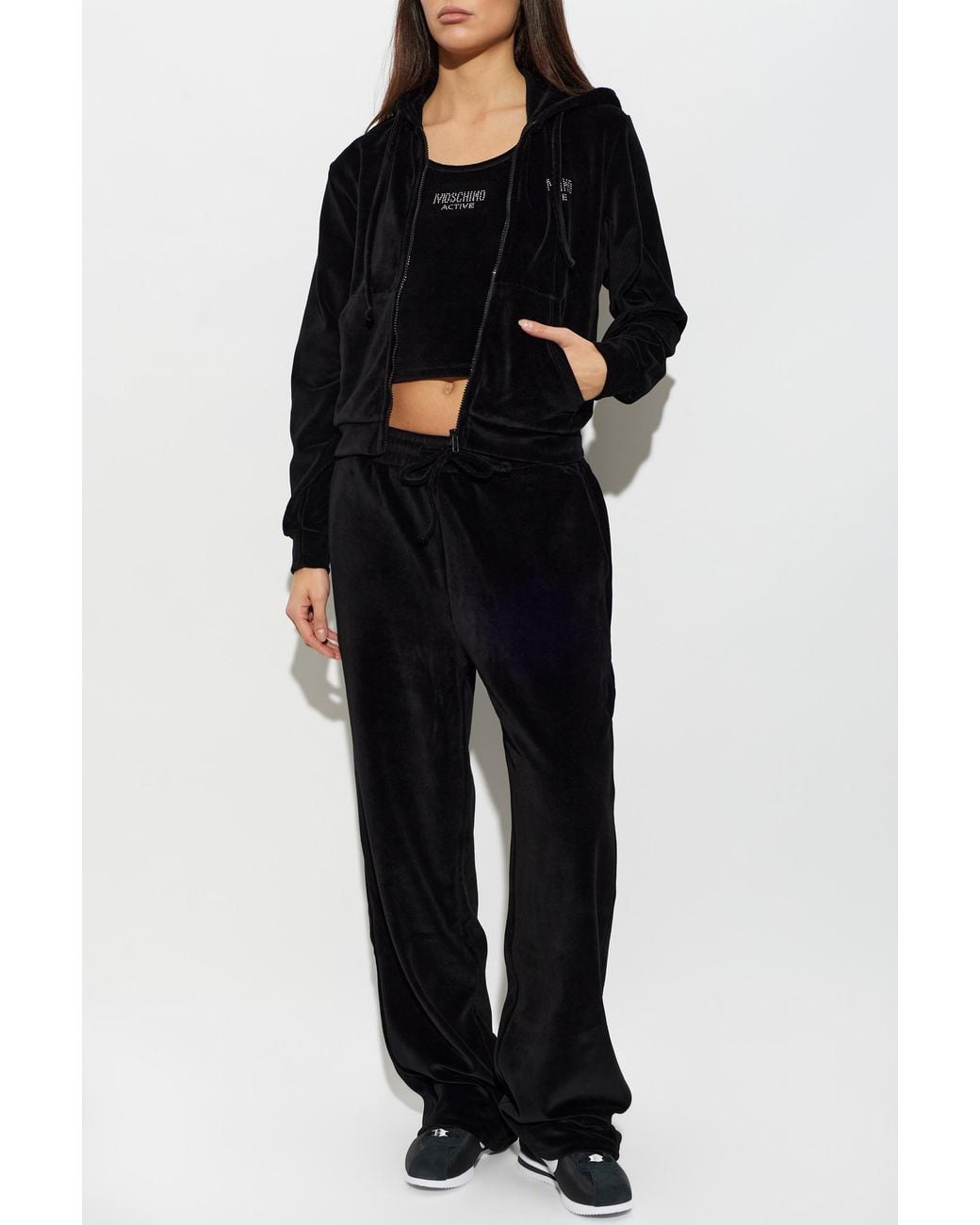 Moschino Black 'Active' Hooded Zip-Up Sweatshirt
