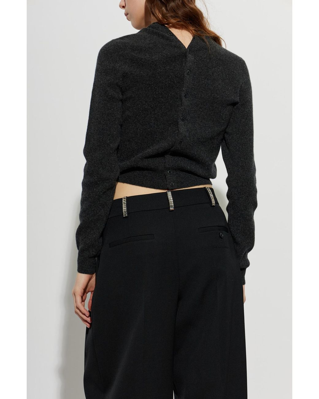 Alexander Wang Black Wool Cardigan With Logo Patch