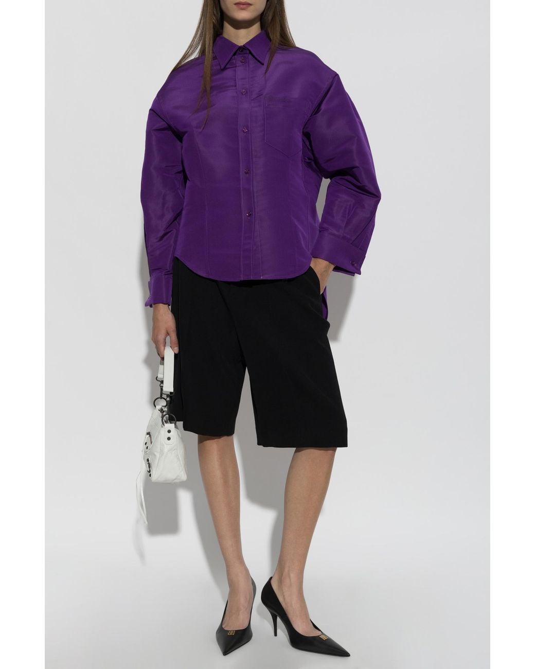 Balenciaga Purple Silk Shirt With Logo