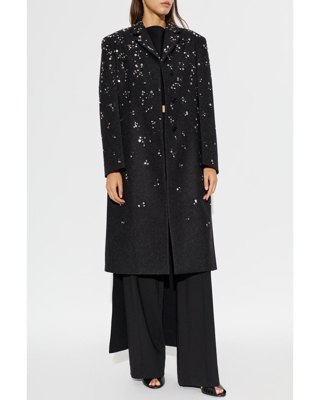 Jil Sander Black Wool Coat With Sequins