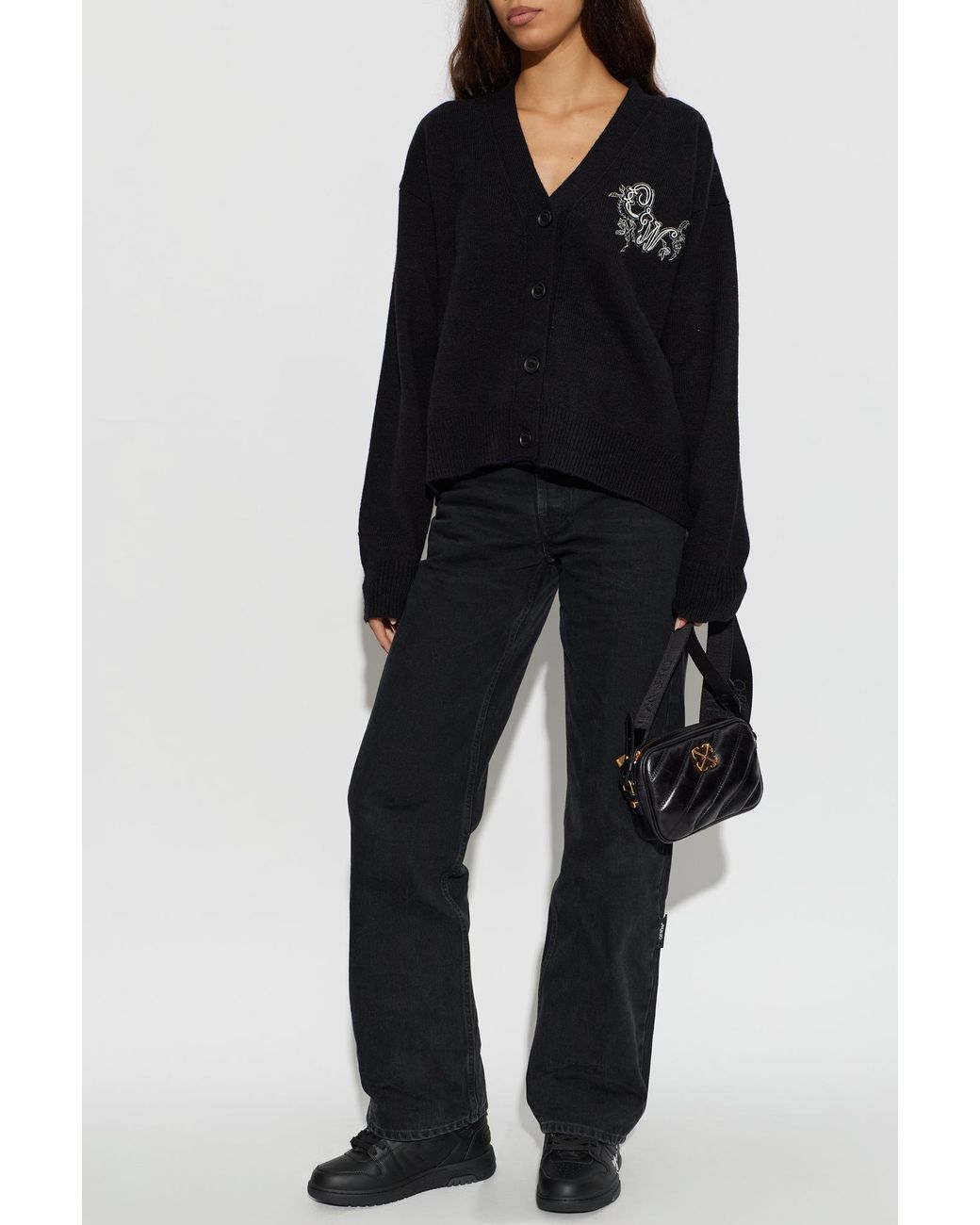 Off-White c/o Virgil Abloh Black Cardigan With Decorative Embroidery