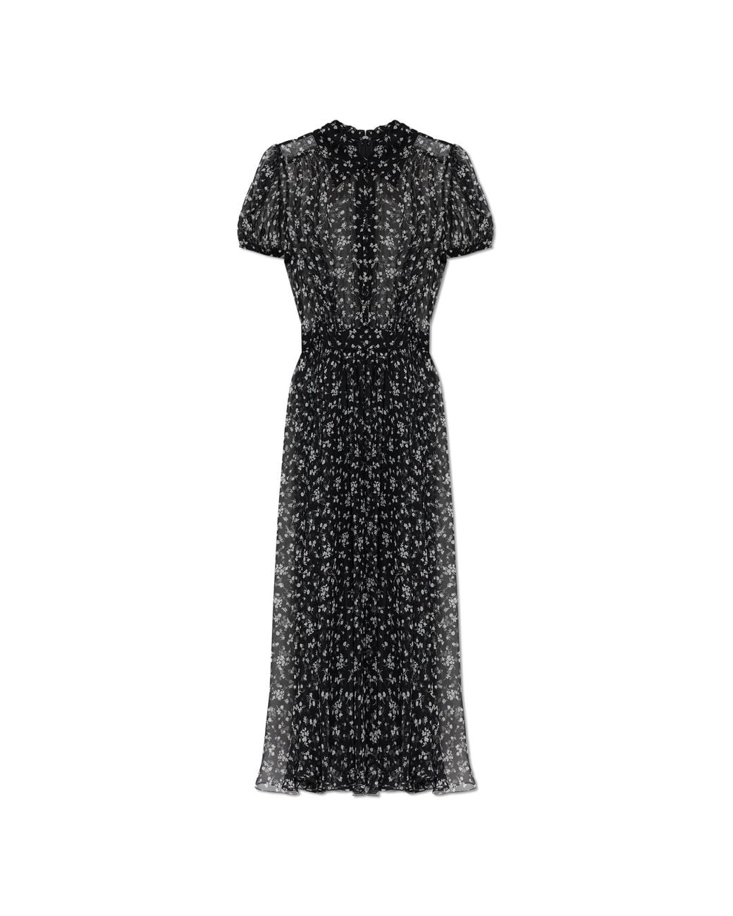 Dolce & Gabbana Black Silk Dress With Floral Motif