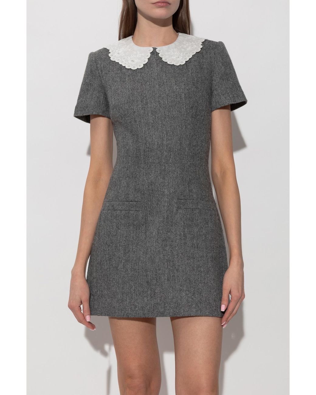Self-Portrait Gray Dress With Herringbone Pattern