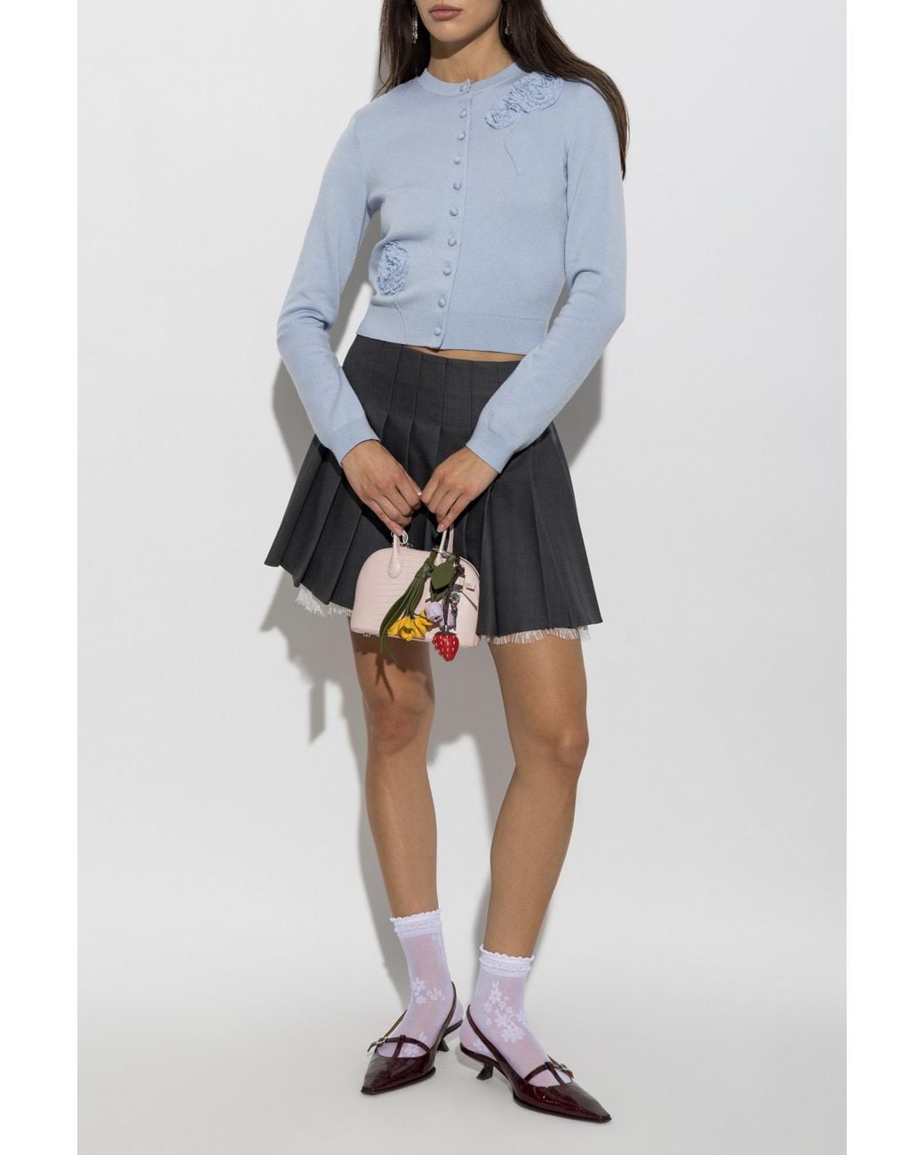 Self-Portrait Blue Cardigan With Lace Appliqués