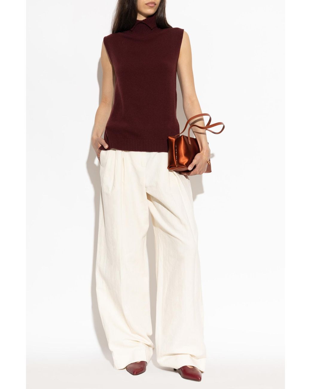 Jil Sander Red Asymmetrical Vest With Turtleneck