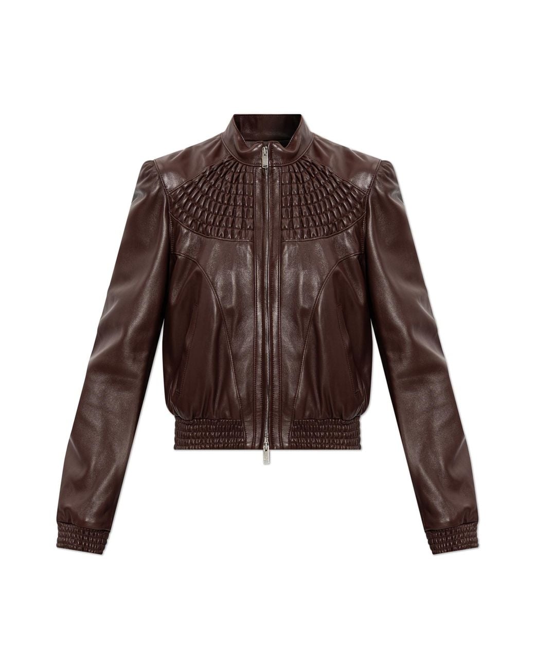 McQueen Red Leather Jacket With Stand-Up Collar